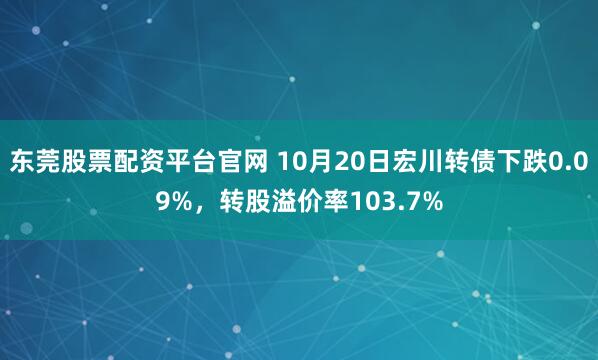 东莞股票配资平台官网 10月20日宏川转债下跌0.09%，转股溢价率103.7%